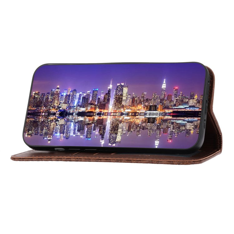 Phone Wallet Case for Google Pixel 7a, Imprinted Rhombus Pattern Calf Texture PU Leather Stand Phone Cover - Brown