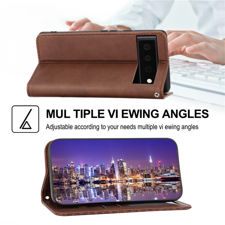 Phone Wallet Case for Google Pixel 7a, Imprinted Rhombus Pattern Calf Texture PU Leather Stand Phone Cover - Brown