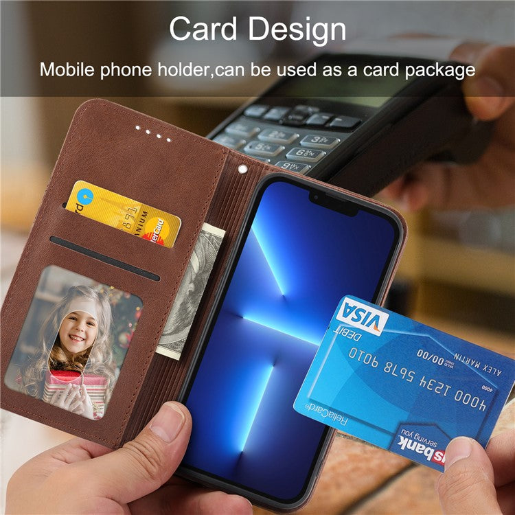 Phone Wallet Case for Google Pixel 7a, Imprinted Rhombus Pattern Calf Texture PU Leather Stand Phone Cover - Brown