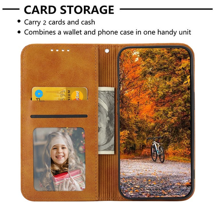 Phone Wallet Case for Google Pixel 7a, Imprinted Rhombus Pattern Calf Texture PU Leather Stand Phone Cover - Yellow