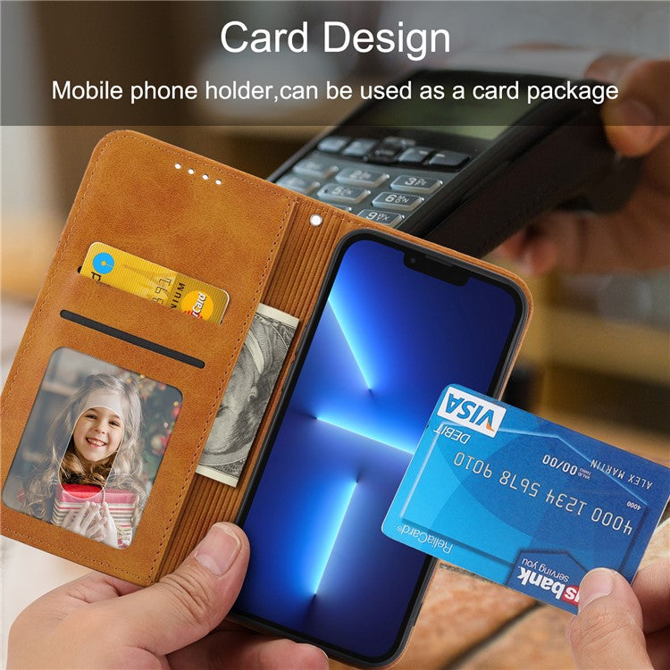 Phone Wallet Case for Google Pixel 7a, Imprinted Rhombus Pattern Calf Texture PU Leather Stand Phone Cover - Yellow