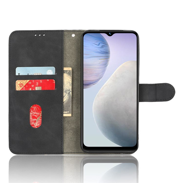 Flip Shell for vivo Y02 4G Skin-touch PU Phone Leather Case Wallet Stand Cell Phone Cover - Black