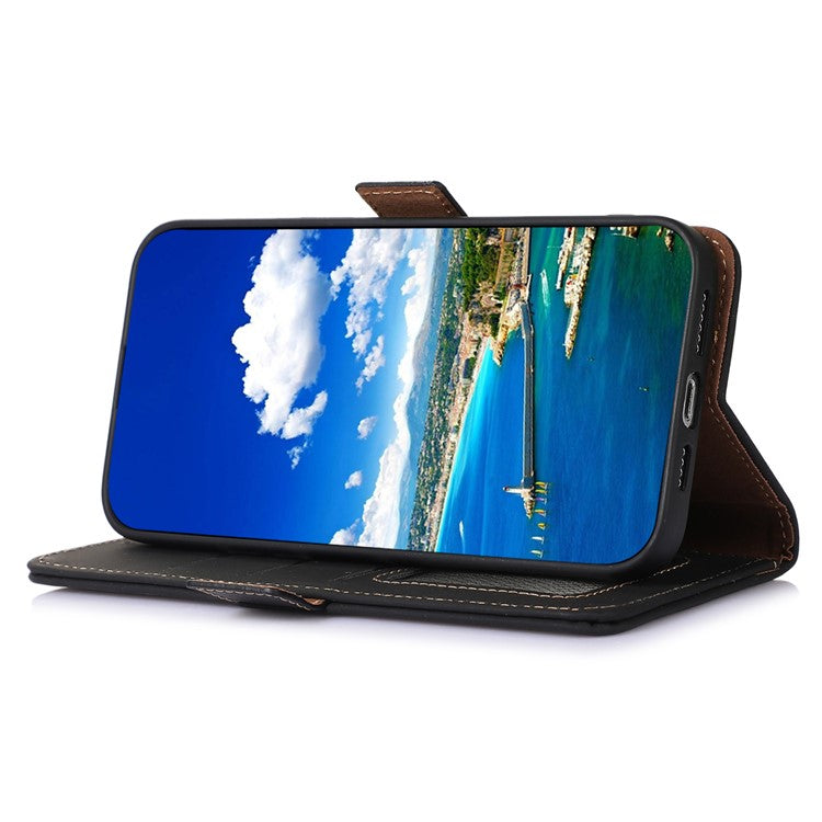 For OnePlus 11 5G Phone Case Genuine Leather Flip Cover RFID Blocking Wallet Case - Black