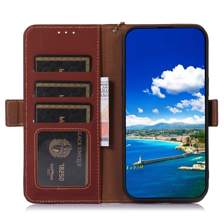 For OnePlus 11 5G Phone Case Genuine Leather Flip Cover RFID Blocking Wallet Case - Coffee