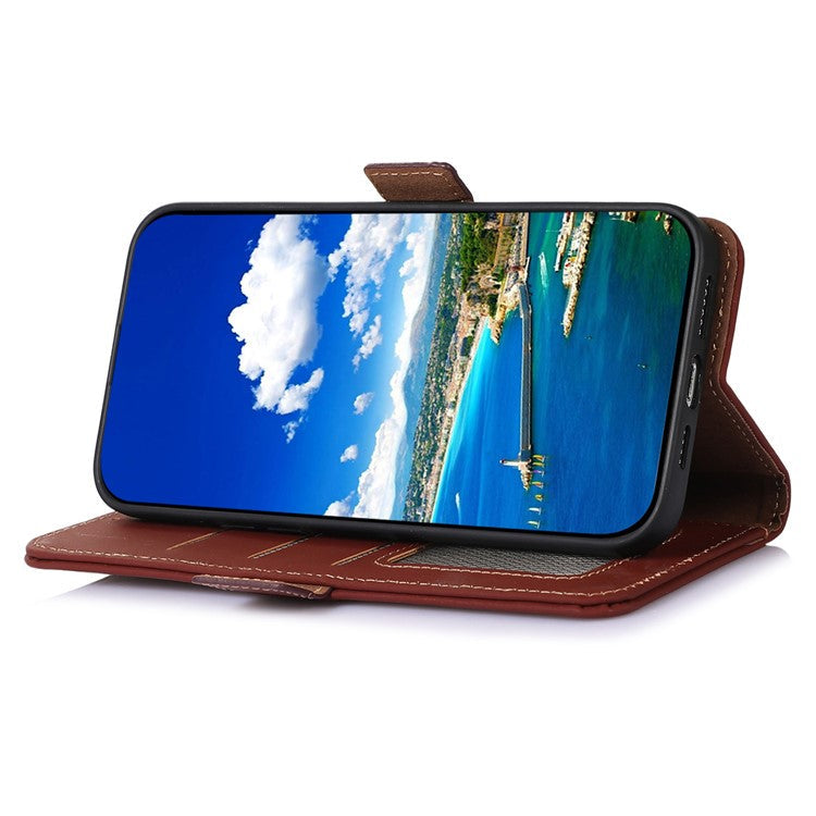 For OnePlus 11 5G Phone Case Genuine Leather Flip Cover RFID Blocking Wallet Case - Coffee