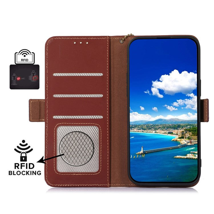 For OnePlus 11 5G Phone Case Genuine Leather Flip Cover RFID Blocking Wallet Case - Coffee
