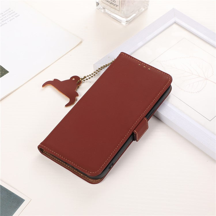For OnePlus 11 5G Phone Case Genuine Leather Flip Cover RFID Blocking Wallet Case - Coffee