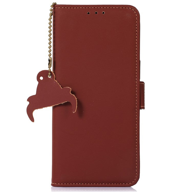 For OnePlus 11 5G Phone Case Genuine Leather Flip Cover RFID Blocking Wallet Case - Coffee