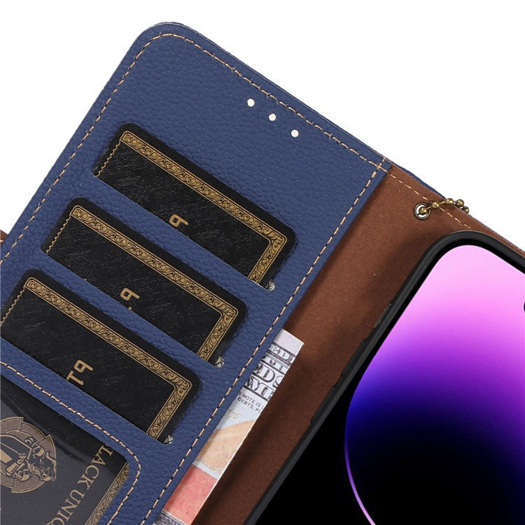Shockproof Case for OnePlus 11 5G Genuine Leather Phone Case RFID Blocking Wallet Phone Cover with Stand - Sapphire