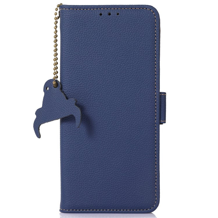 Shockproof Case for OnePlus 11 5G Genuine Leather Phone Case RFID Blocking Wallet Phone Cover with Stand - Sapphire