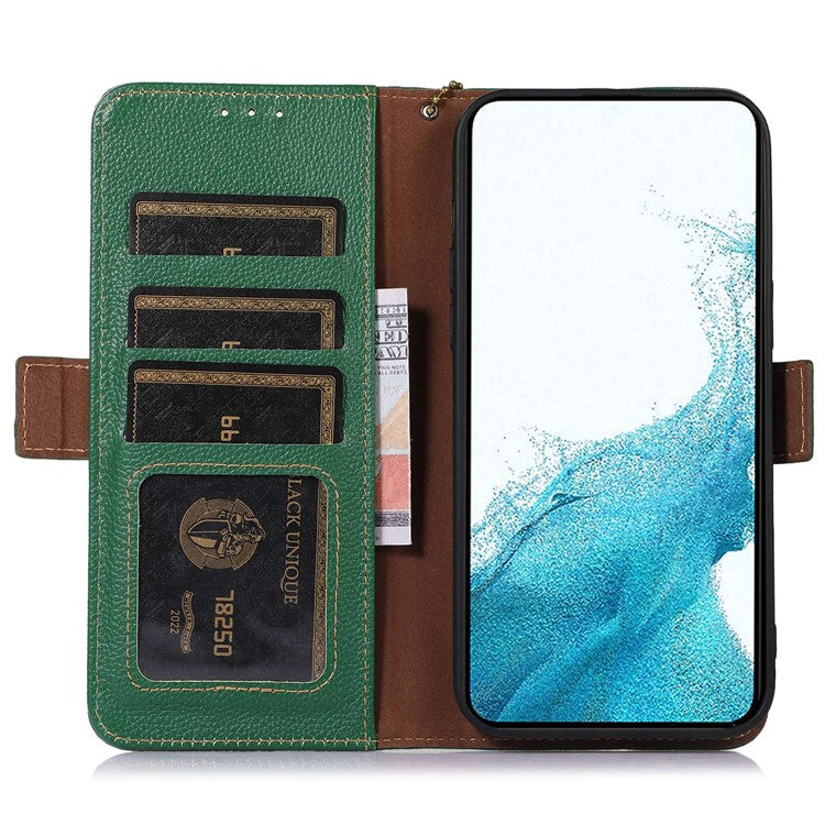 Genuine Cow Leather Phone Case for OnePlus Nord CE 3 Lite 5G / Nord N30 5G , RFID Blocking Wallet Stand Phone Cover - Green