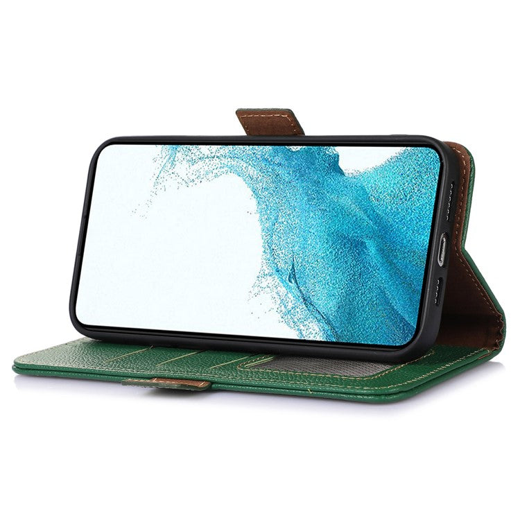 Genuine Cow Leather Phone Case for OnePlus Nord CE 3 Lite 5G / Nord N30 5G , RFID Blocking Wallet Stand Phone Cover - Green