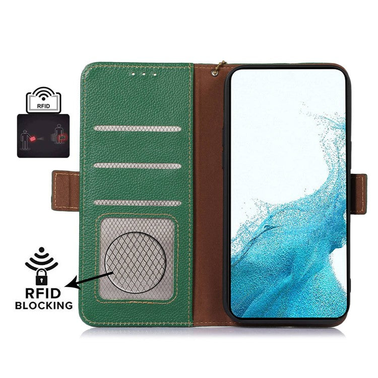 Genuine Cow Leather Phone Case for OnePlus Nord CE 3 Lite 5G / Nord N30 5G , RFID Blocking Wallet Stand Phone Cover - Green