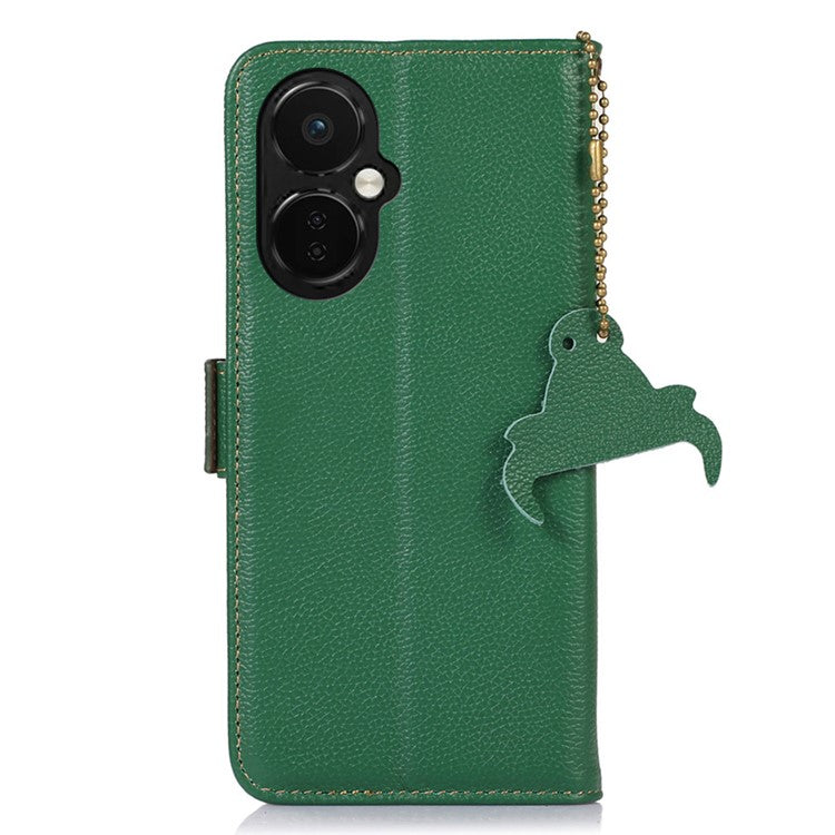 Genuine Cow Leather Phone Case for OnePlus Nord CE 3 Lite 5G / Nord N30 5G , RFID Blocking Wallet Stand Phone Cover - Green