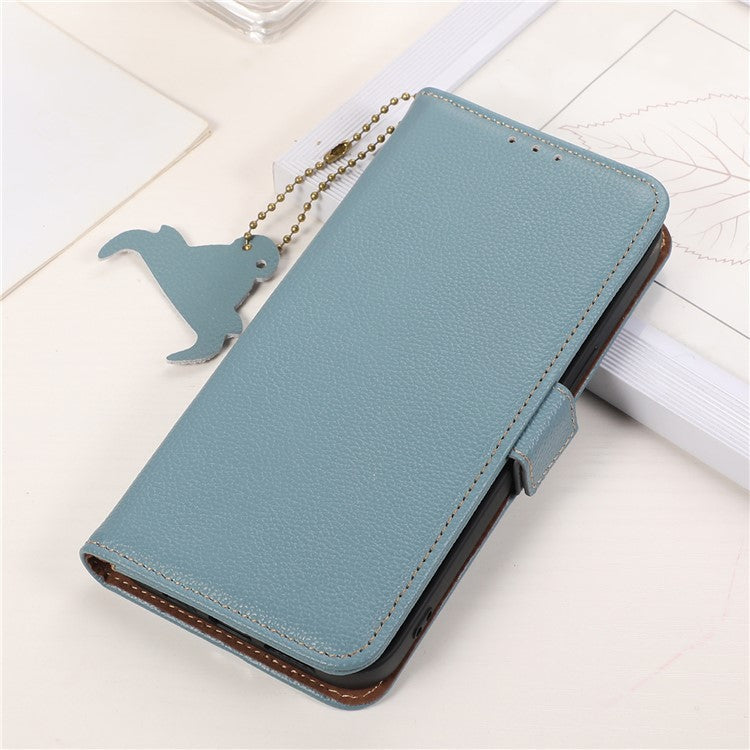 Genuine Cow Leather Phone Case for OnePlus Nord CE 3 Lite 5G / Nord N30 5G , RFID Blocking Wallet Stand Phone Cover - Blue