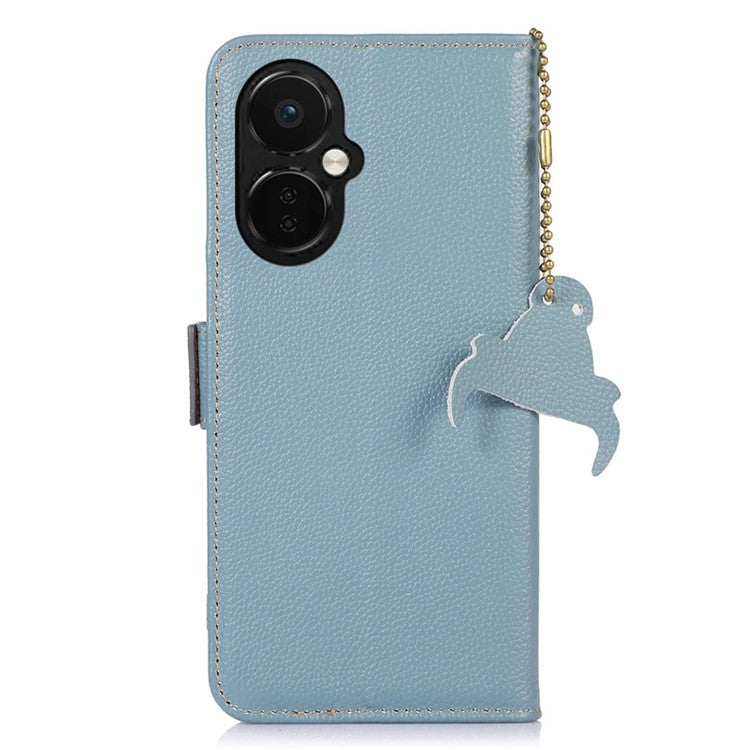 Genuine Cow Leather Phone Case for OnePlus Nord CE 3 Lite 5G / Nord N30 5G , RFID Blocking Wallet Stand Phone Cover - Blue