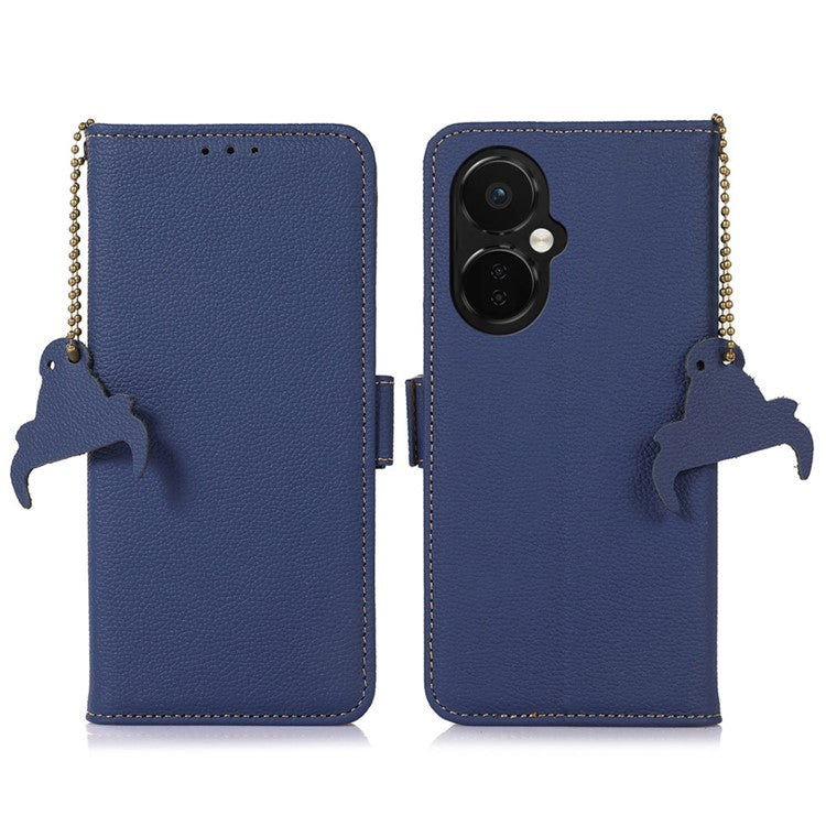 Genuine Cow Leather Phone Case for OnePlus Nord CE 3 Lite 5G / Nord N30 5G , RFID Blocking Wallet Stand Phone Cover - Sapphire