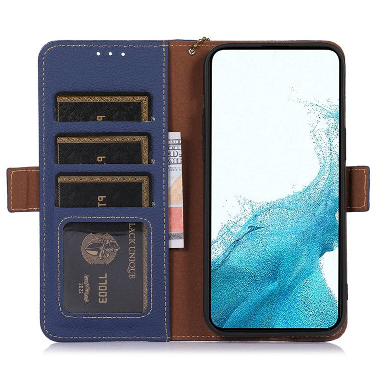 Genuine Cow Leather Phone Case for OnePlus Nord CE 3 Lite 5G / Nord N30 5G , RFID Blocking Wallet Stand Phone Cover - Sapphire