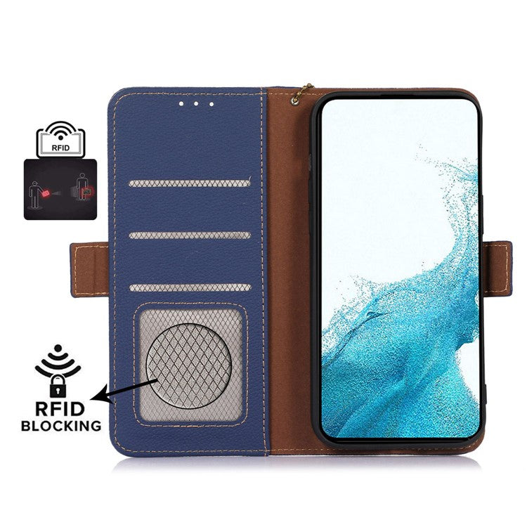 Genuine Cow Leather Phone Case for OnePlus Nord CE 3 Lite 5G / Nord N30 5G , RFID Blocking Wallet Stand Phone Cover - Sapphire