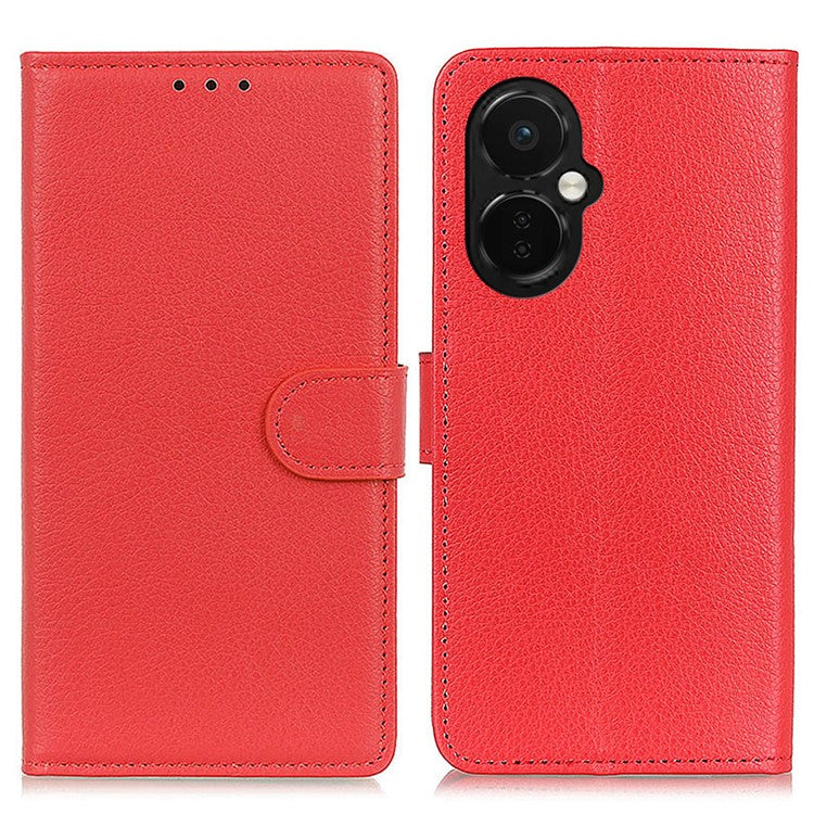 Flip Wallet Case for OnePlus Nord CE 3 Lite 5G / Nord N30 5G , Litchi Texture PU Leather Stand Phone Cover - Red