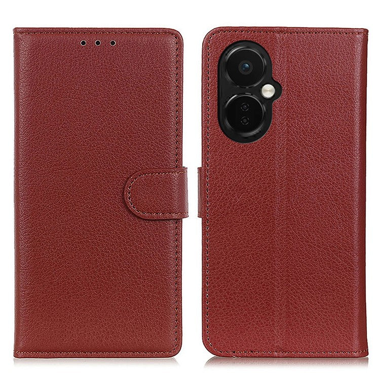 Flip Wallet Case for OnePlus Nord CE 3 Lite 5G / Nord N30 5G , Litchi Texture PU Leather Stand Phone Cover - Brown