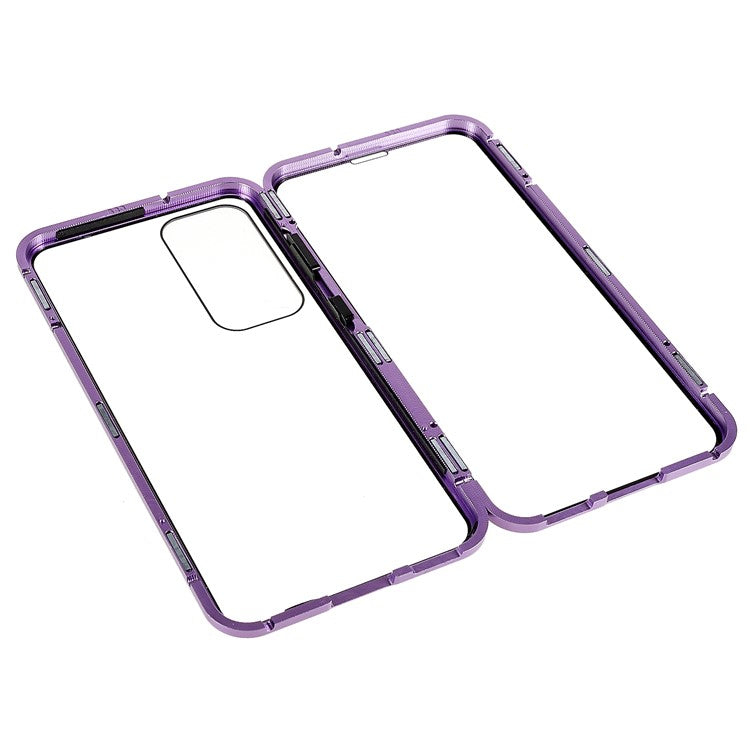 Magnetic Double-Sided Tempered Glass Phone Case for Samsung Galaxy S23+ , Metal Frame Full Body Clear Phone Cover - Purple