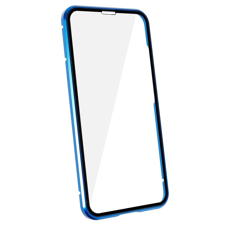 Double Sided Clear Tempered Glass Phone Case for Samsung Galaxy S23 , Magnet Absorption Metal Bumper Frame Shockproof Cover - Blue