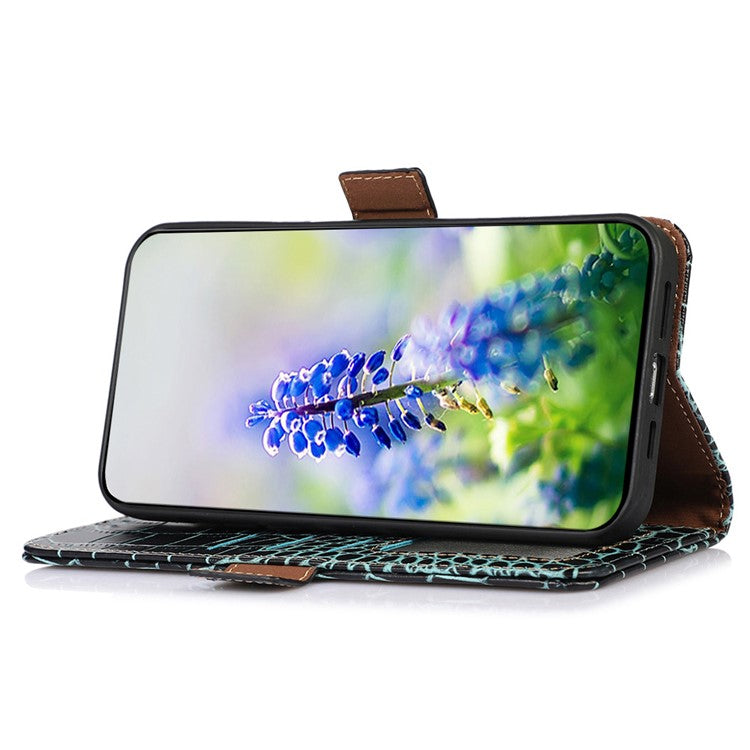 Phone Wallet Case for OnePlus 11 5G, RFID Blocking Crocodile Texture Genuine Cowhide Leather Stand Phone Cover - Green