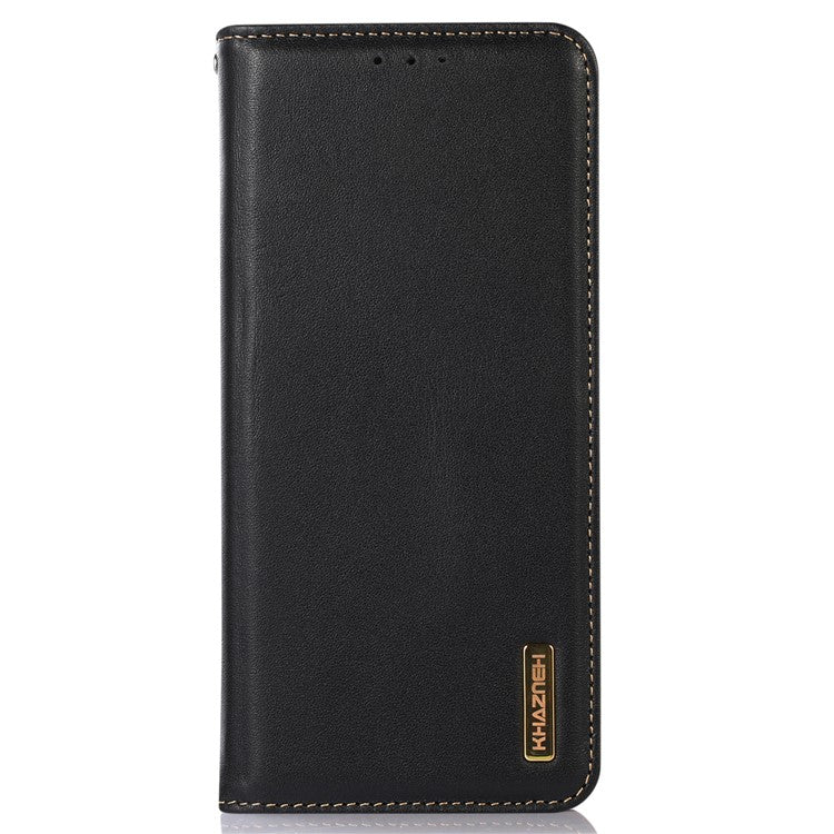 KHAZNEH Anti-drop Phone Cover For OnePlus 11 5G Genuine Cowhide Leather Nappa Texture Stand Wallet Protective Phone Case - Black