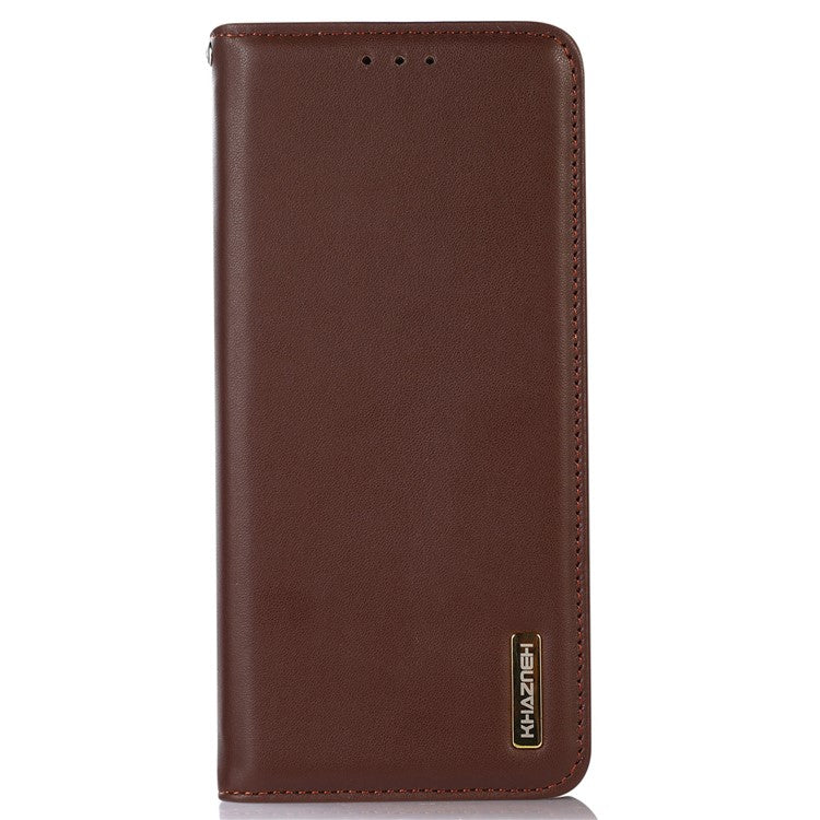KHAZNEH Anti-drop Phone Cover For OnePlus 11 5G Genuine Cowhide Leather Nappa Texture Stand Wallet Protective Phone Case - Brown