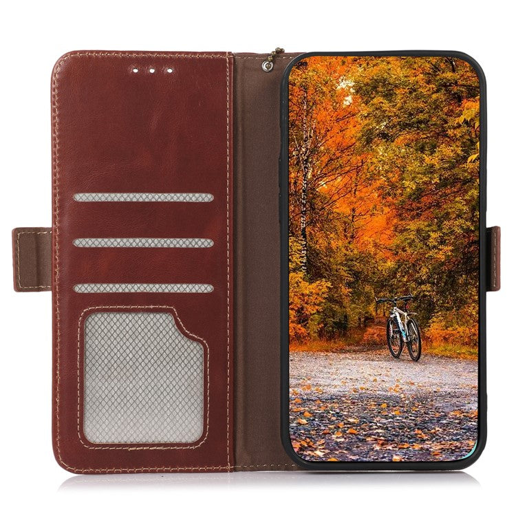 Shockproof Phone Case For OnePlus 11 5G, RFID Blocking Genuine Cowhide Leather Anti-scratch Phone Cover with Wallet Stand - Brown