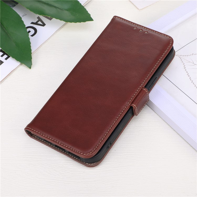 Shockproof Phone Case For OnePlus 11 5G, RFID Blocking Genuine Cowhide Leather Anti-scratch Phone Cover with Wallet Stand - Brown