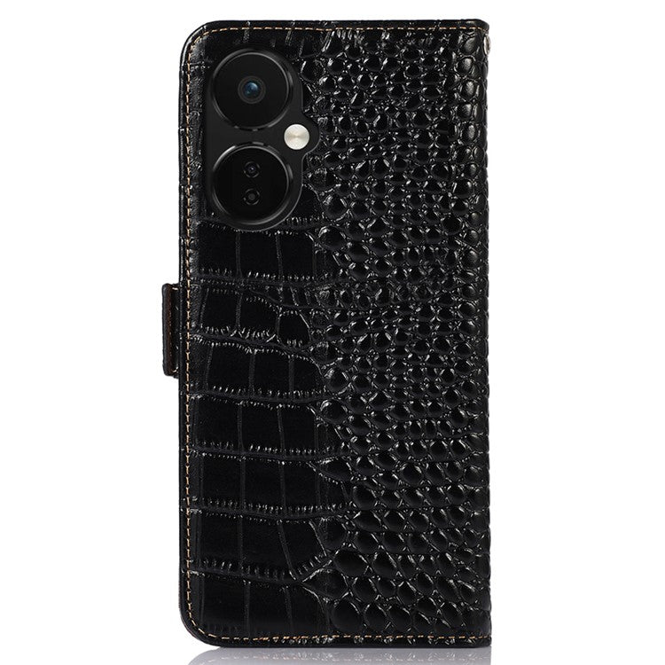 Leather Phone Case for OnePlus Nord CE 3 Lite 5G / Nord N30 5G RFID Blocking Crocodile Texture Wallet Stand Drop-proof Phone Cover - Black