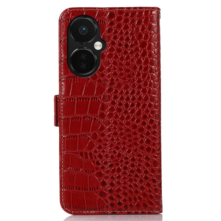 Leather Phone Case for OnePlus Nord CE 3 Lite 5G / Nord N30 5G RFID Blocking Crocodile Texture Wallet Stand Drop-proof Phone Cover - Red