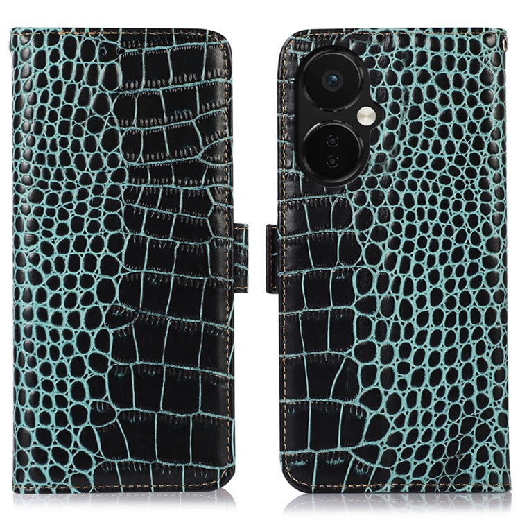 Leather Phone Case for OnePlus Nord CE 3 Lite 5G / Nord N30 5G RFID Blocking Crocodile Texture Wallet Stand Drop-proof Phone Cover - Green