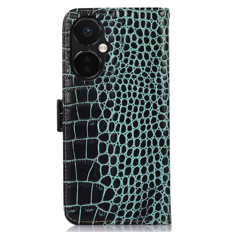 Leather Phone Case for OnePlus Nord CE 3 Lite 5G / Nord N30 5G RFID Blocking Crocodile Texture Wallet Stand Drop-proof Phone Cover - Green