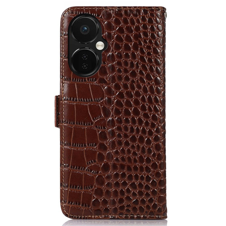 Leather Phone Case for OnePlus Nord CE 3 Lite 5G / Nord N30 5G RFID Blocking Crocodile Texture Wallet Stand Drop-proof Phone Cover - Brown