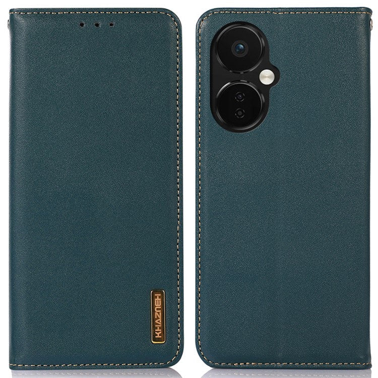 KHAZNEH Phone Case for OnePlus Nord CE 3 Lite 5G / Nord N30 5G Nappa Texture Genuine Cowhide Leather Phone Wallet Cover Stand Shell - Green