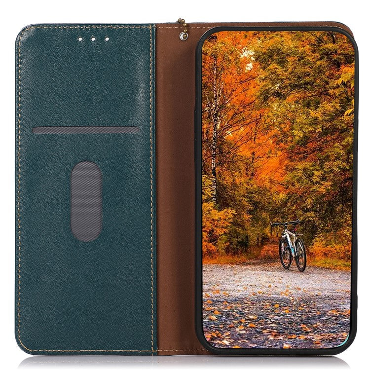 KHAZNEH Phone Case for OnePlus Nord CE 3 Lite 5G / Nord N30 5G Nappa Texture Genuine Cowhide Leather Phone Wallet Cover Stand Shell - Green