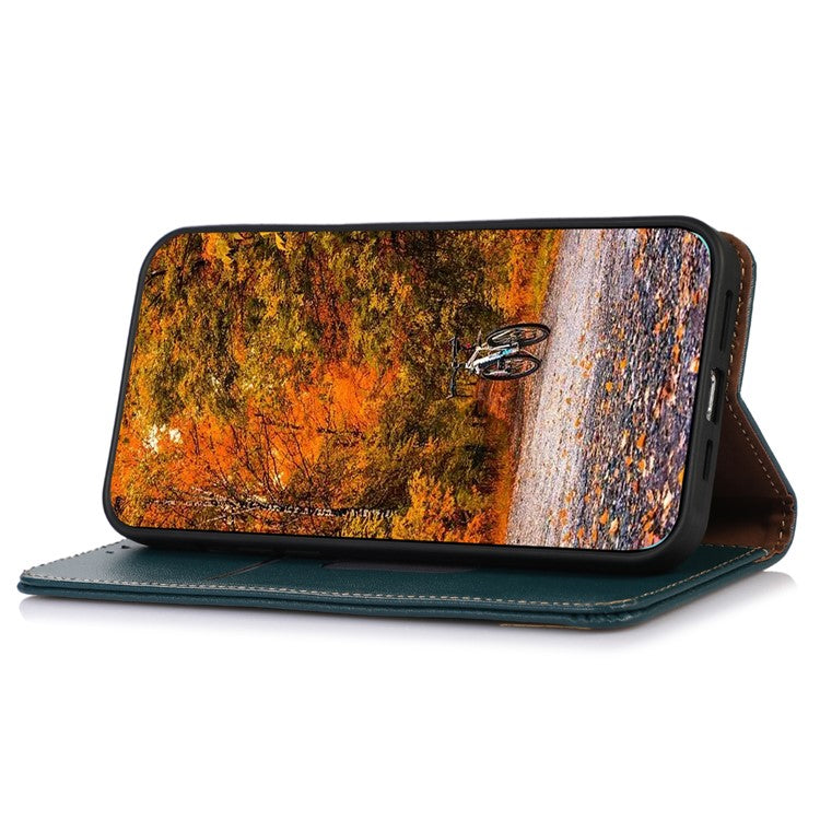 KHAZNEH Phone Case for OnePlus Nord CE 3 Lite 5G / Nord N30 5G Nappa Texture Genuine Cowhide Leather Phone Wallet Cover Stand Shell - Green