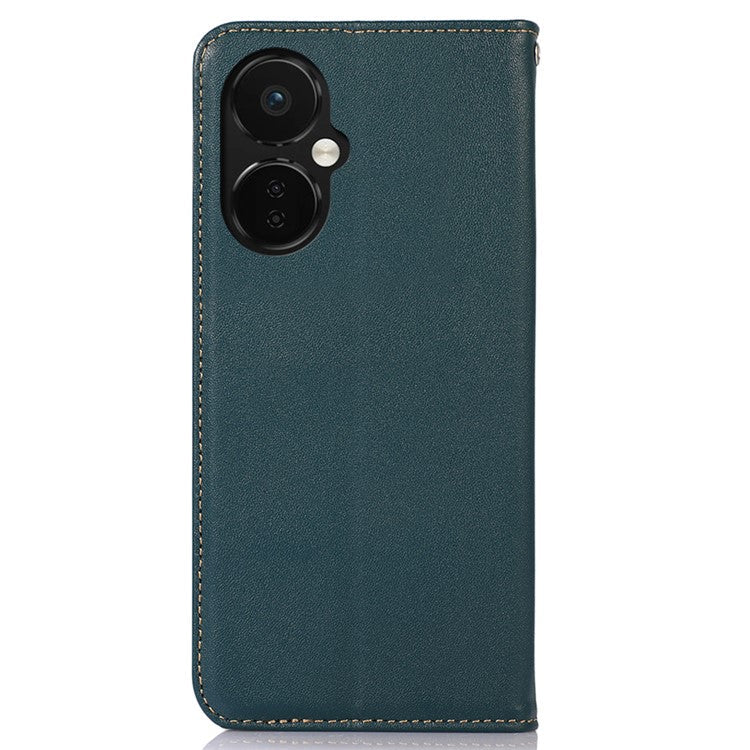 KHAZNEH Phone Case for OnePlus Nord CE 3 Lite 5G / Nord N30 5G Nappa Texture Genuine Cowhide Leather Phone Wallet Cover Stand Shell - Green