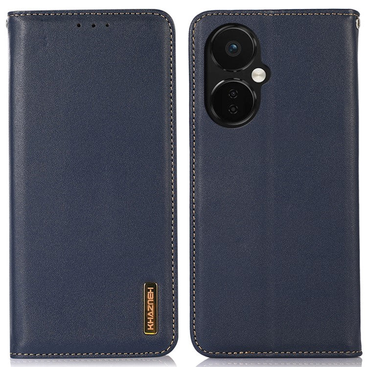 KHAZNEH Phone Case for OnePlus Nord CE 3 Lite 5G / Nord N30 5G Nappa Texture Genuine Cowhide Leather Phone Wallet Cover Stand Shell - Blue