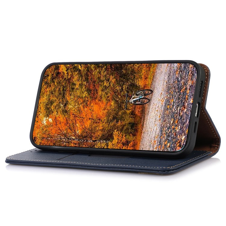 KHAZNEH Phone Case for OnePlus Nord CE 3 Lite 5G / Nord N30 5G Nappa Texture Genuine Cowhide Leather Phone Wallet Cover Stand Shell - Blue