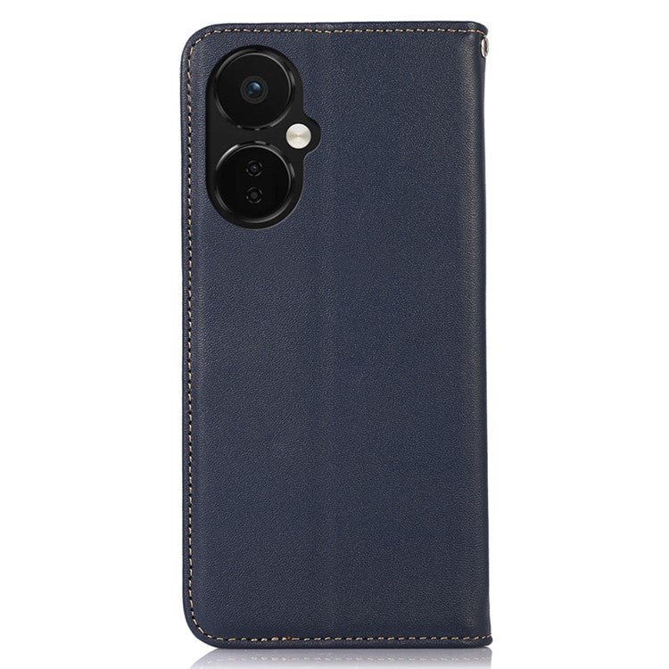 KHAZNEH Phone Case for OnePlus Nord CE 3 Lite 5G / Nord N30 5G Nappa Texture Genuine Cowhide Leather Phone Wallet Cover Stand Shell - Blue