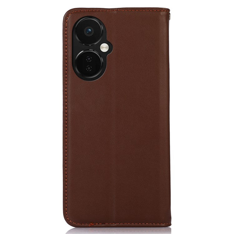KHAZNEH Phone Case for OnePlus Nord CE 3 Lite 5G / Nord N30 5G Nappa Texture Genuine Cowhide Leather Phone Wallet Cover Stand Shell - Brown