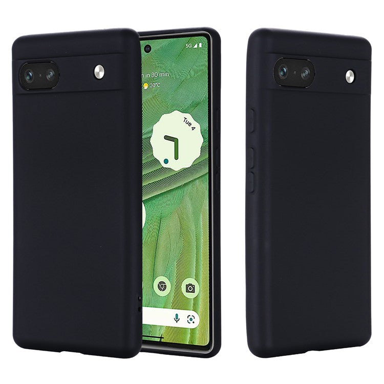 For Google Pixel 7a Liquid Silicone Case Cell Phone Cover Bump Proof Protector with Strap - Black