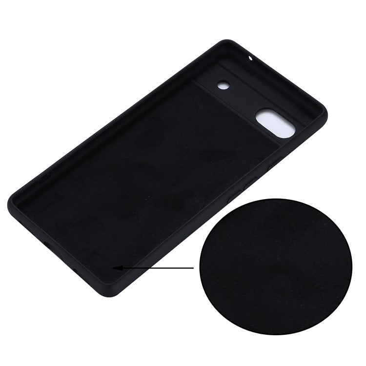 For Google Pixel 7a Liquid Silicone Case Cell Phone Cover Bump Proof Protector with Strap - Black