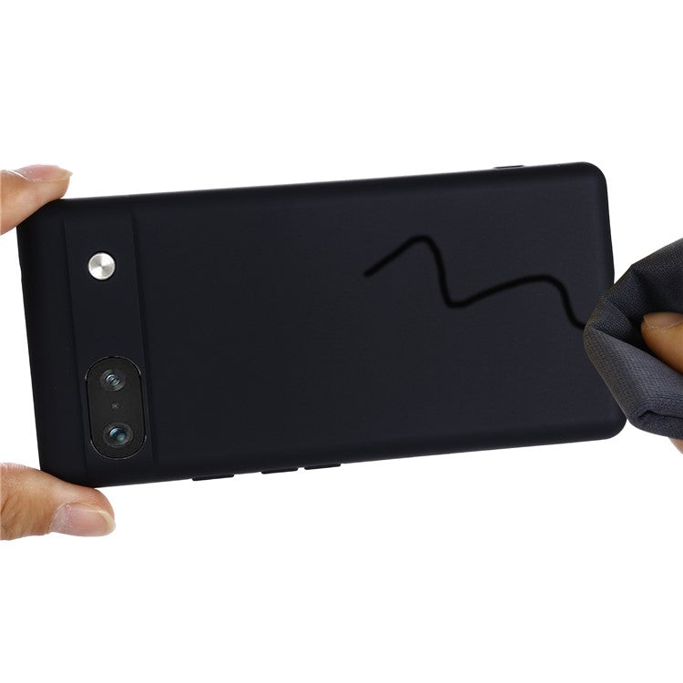 For Google Pixel 7a Liquid Silicone Case Cell Phone Cover Bump Proof Protector with Strap - Black