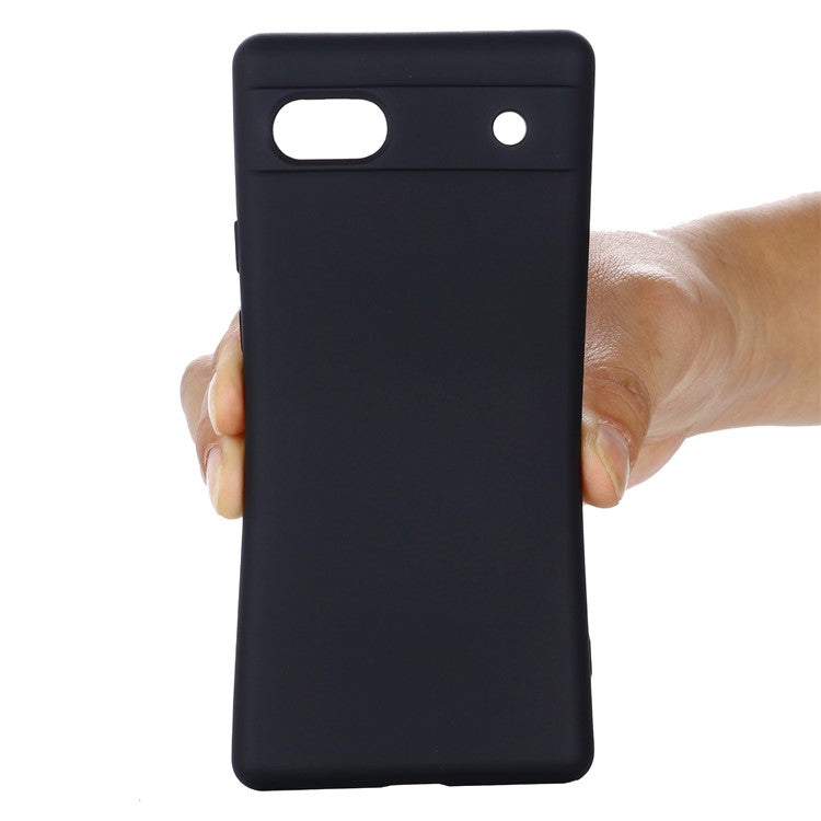 For Google Pixel 7a Liquid Silicone Case Cell Phone Cover Bump Proof Protector with Strap - Black