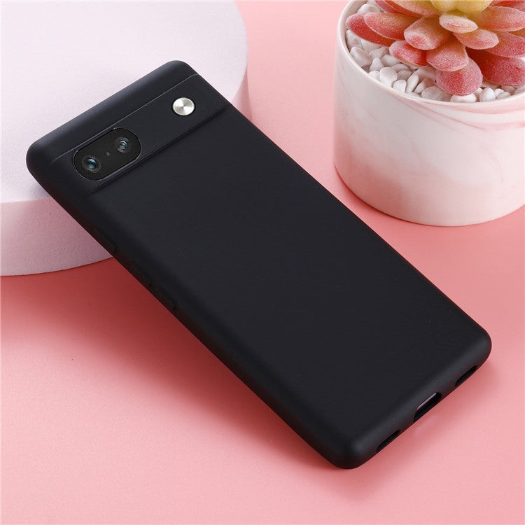 For Google Pixel 7a Liquid Silicone Case Cell Phone Cover Bump Proof Protector with Strap - Black